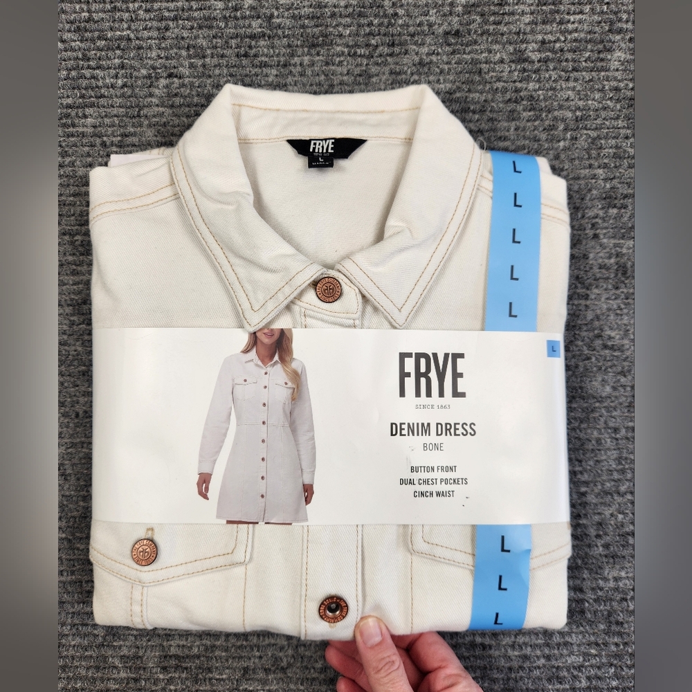 Frye Women's Denim Midi Button Front Dress Size L Ivory Wash Cowgirl NWT - Picture 1 of 7